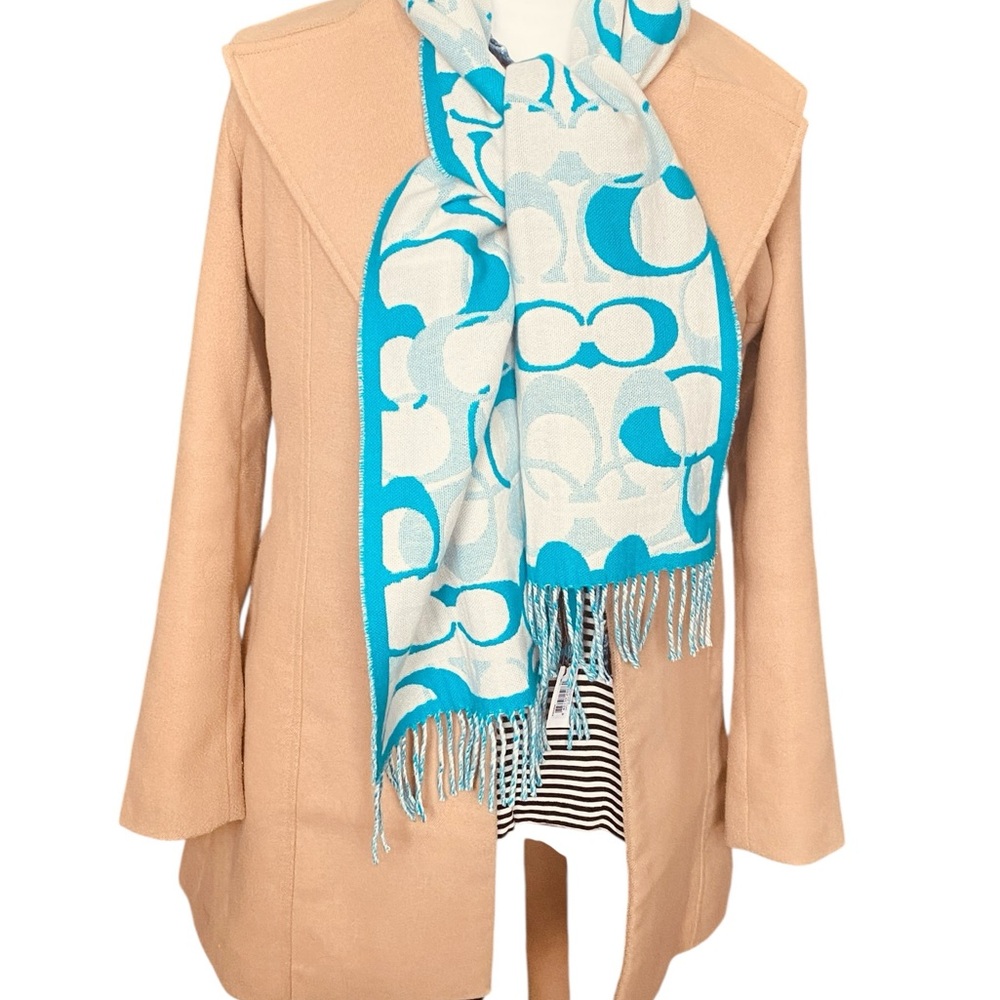 Coach Teal Merino Wool Signature Scarf - Picture 7 of 10